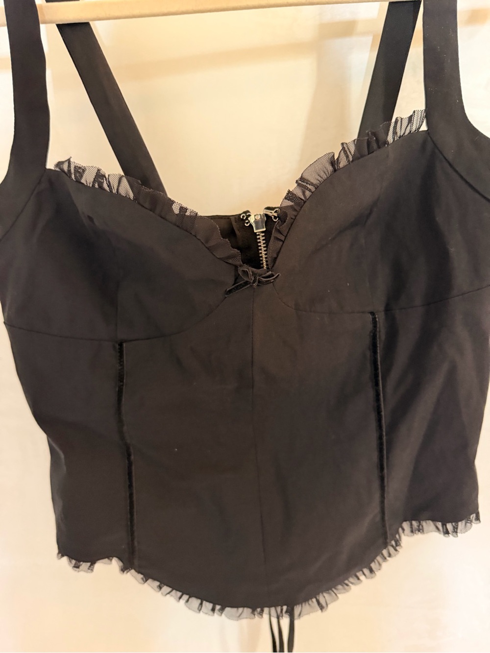 Tiger Mist Black Ruffle-Trim Corset Camisole